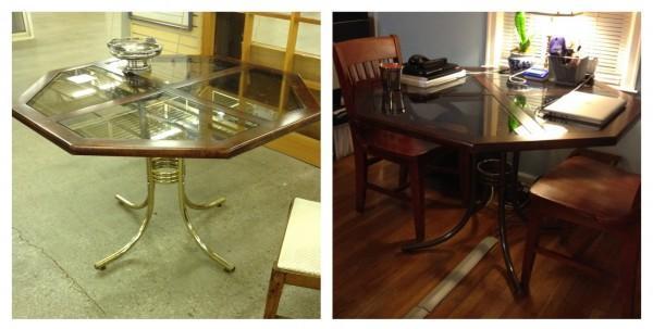 brass before and after table from habitat restore