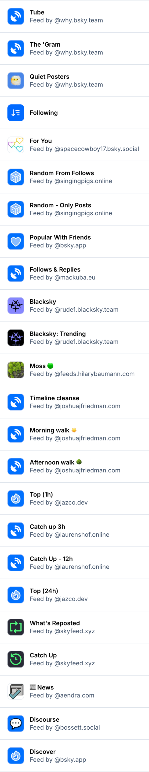 Screen shot that shows most of the feeds listed in the rest of this article.